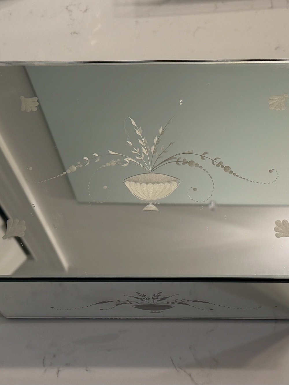 Vintage Etched Mirror/Trinket Glass Box
